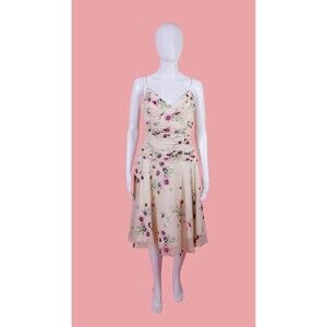 Y2K BETSEY JOHNSON New York Floral Silk Dress W/Ruched Bodice. Small-Medium
